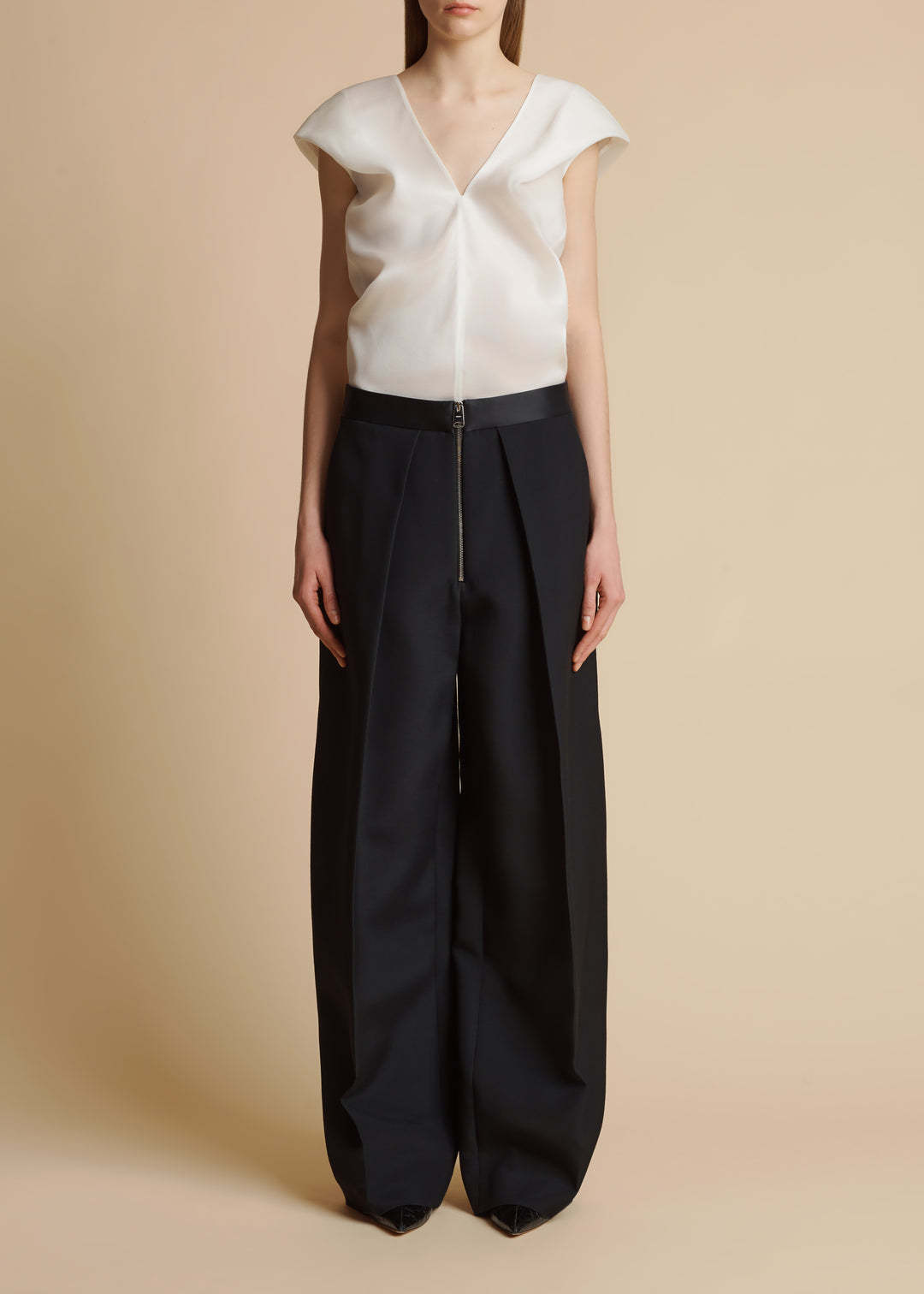 Shop Khaite Marine Low-rise Wide-leg Pants In Black