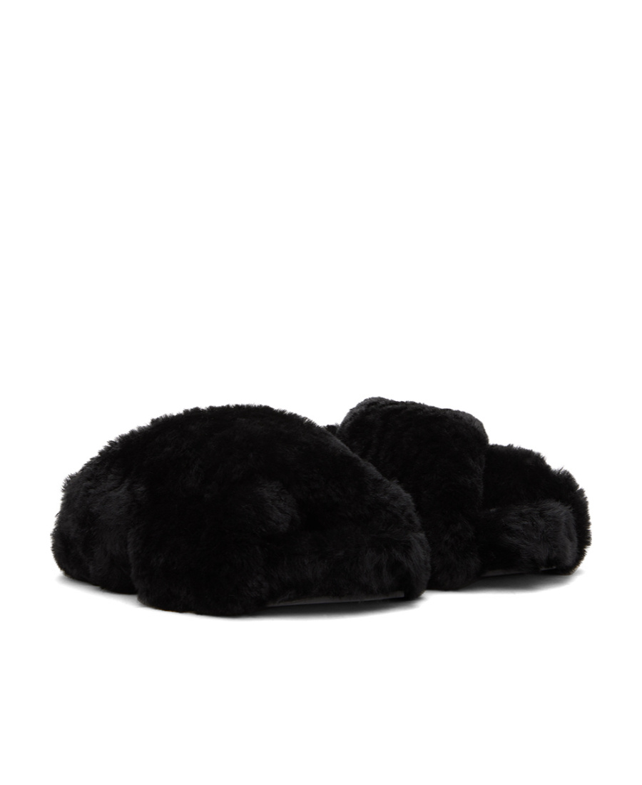 Shop Jil Sander Shearling Crossover Slides In Black