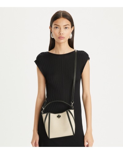 TORY BURCH SMALL MCGRAW CANVAS BUCKET BAG