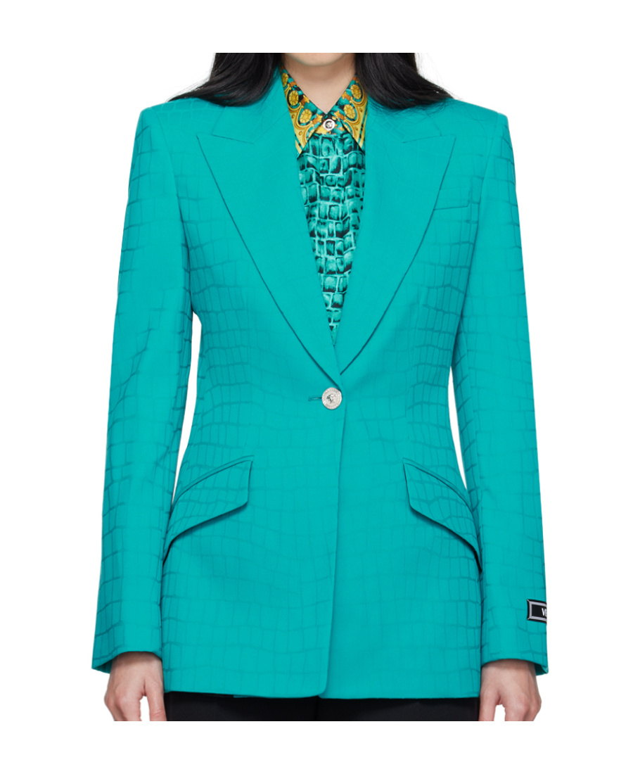 Versace Blue Jacquard Blazer In Green