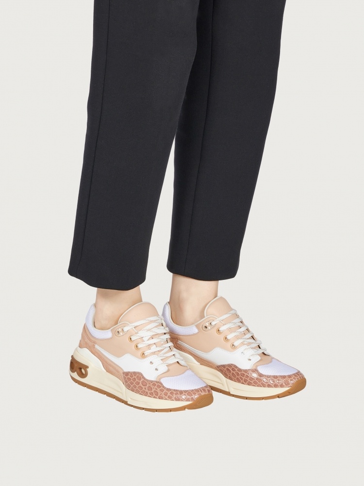 Ferragamo Cosma Low Leather Sneaker In Nude