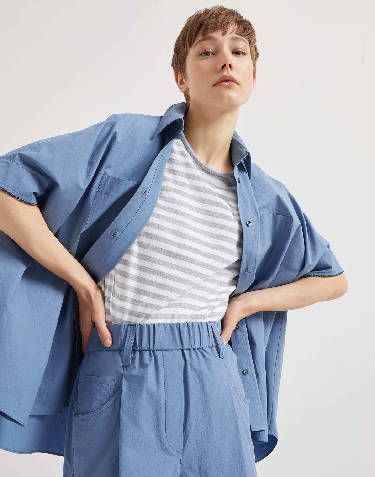 Brunello Cucinelli Striped Straight Hem T-shirt In White