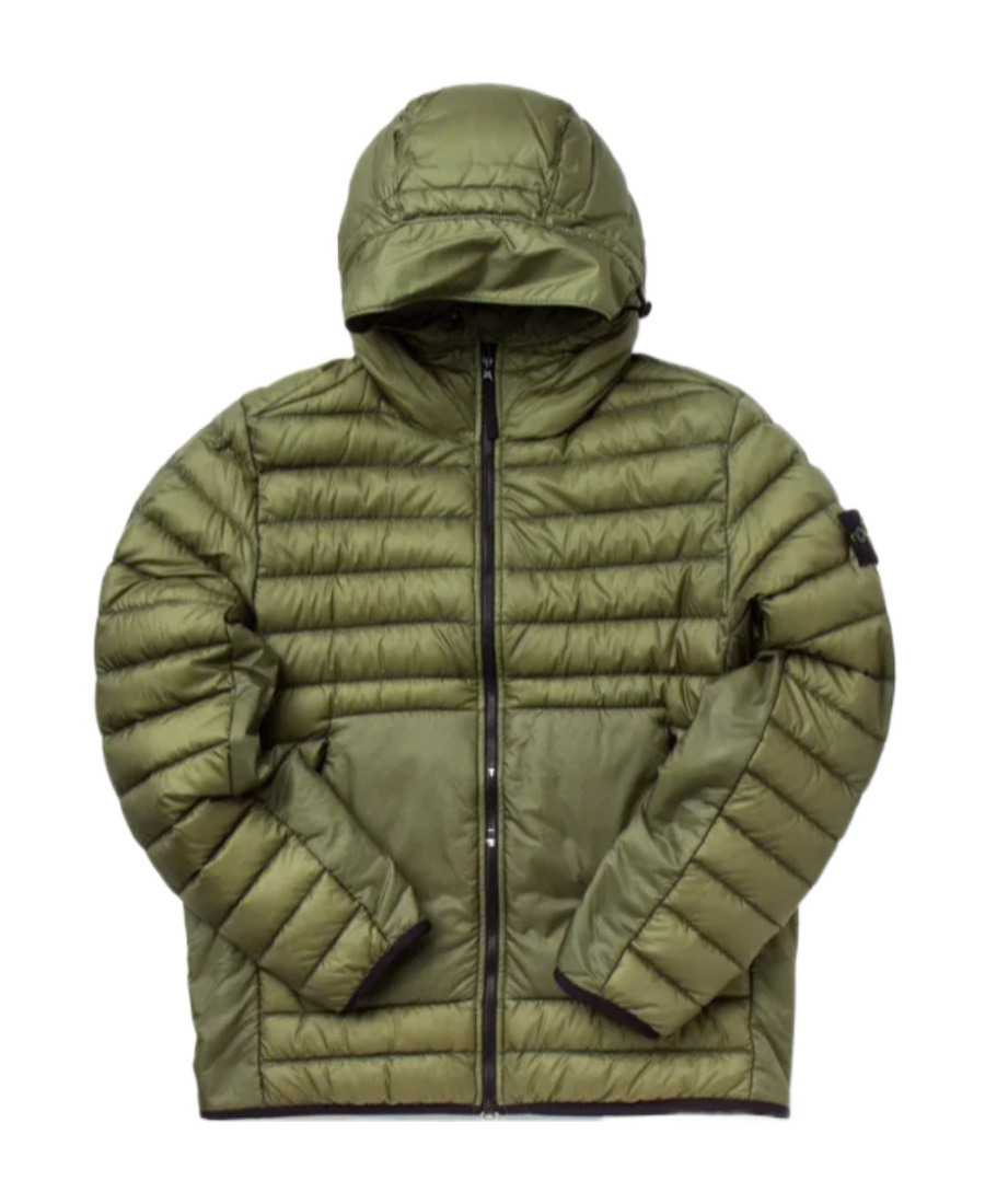 Stone Island Logo-patch Hooded Puffer Jacket In Green
