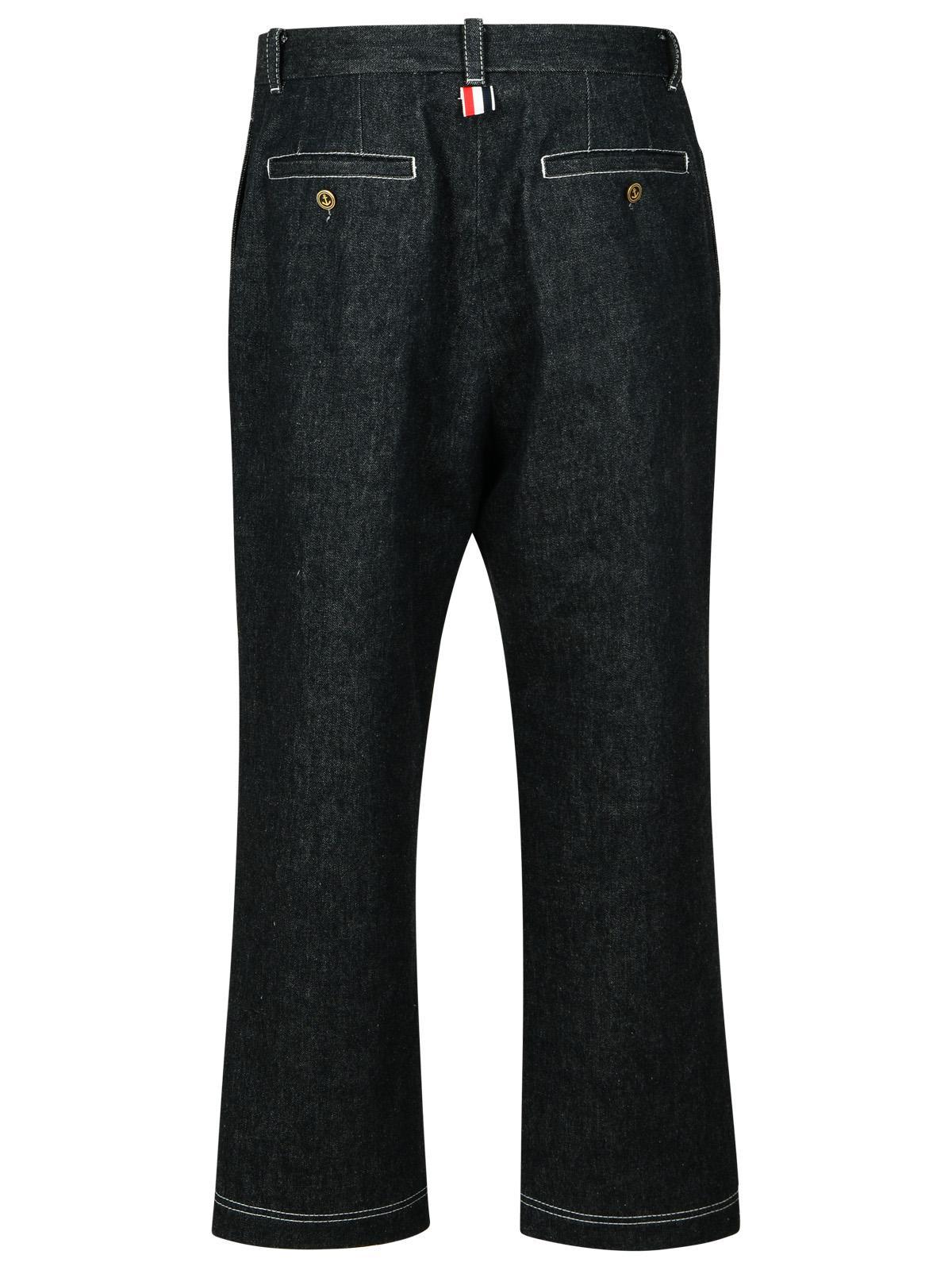 Thom Browne Mens Black Logo-tab Straight-leg Denim Jeans In Black
