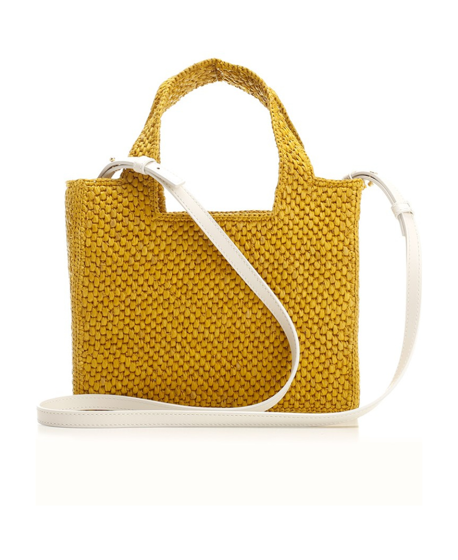 Loewe Small  Font Tote In Raffia In Yellow