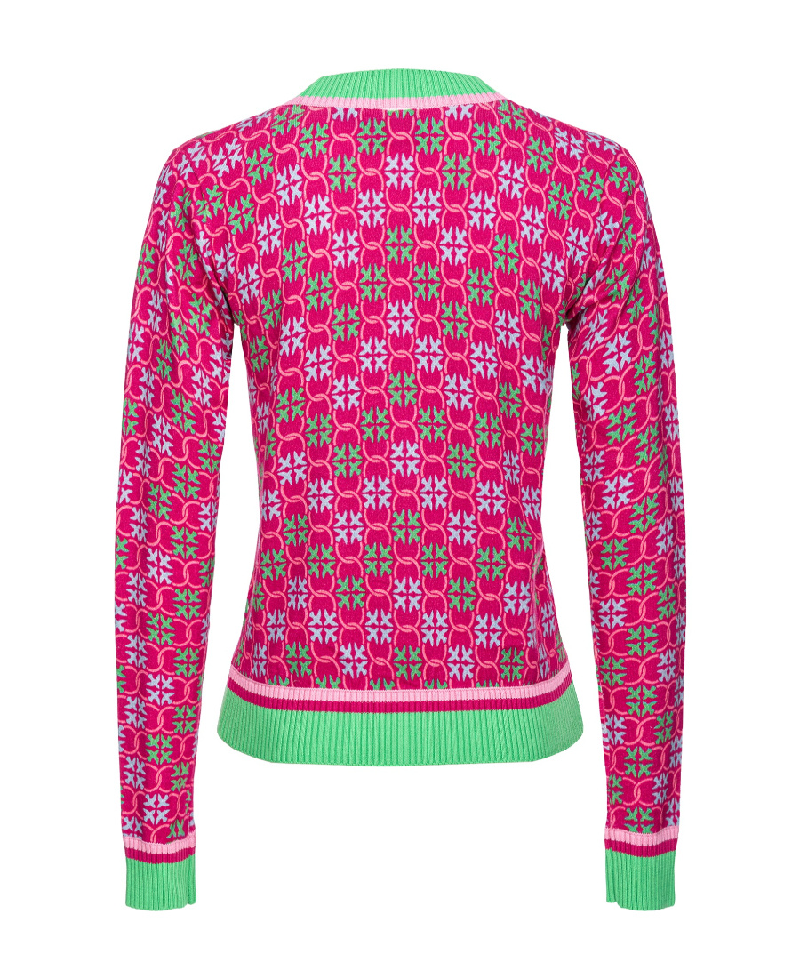 Pinko Monogram-pattern V-neck Cardigan In Pink