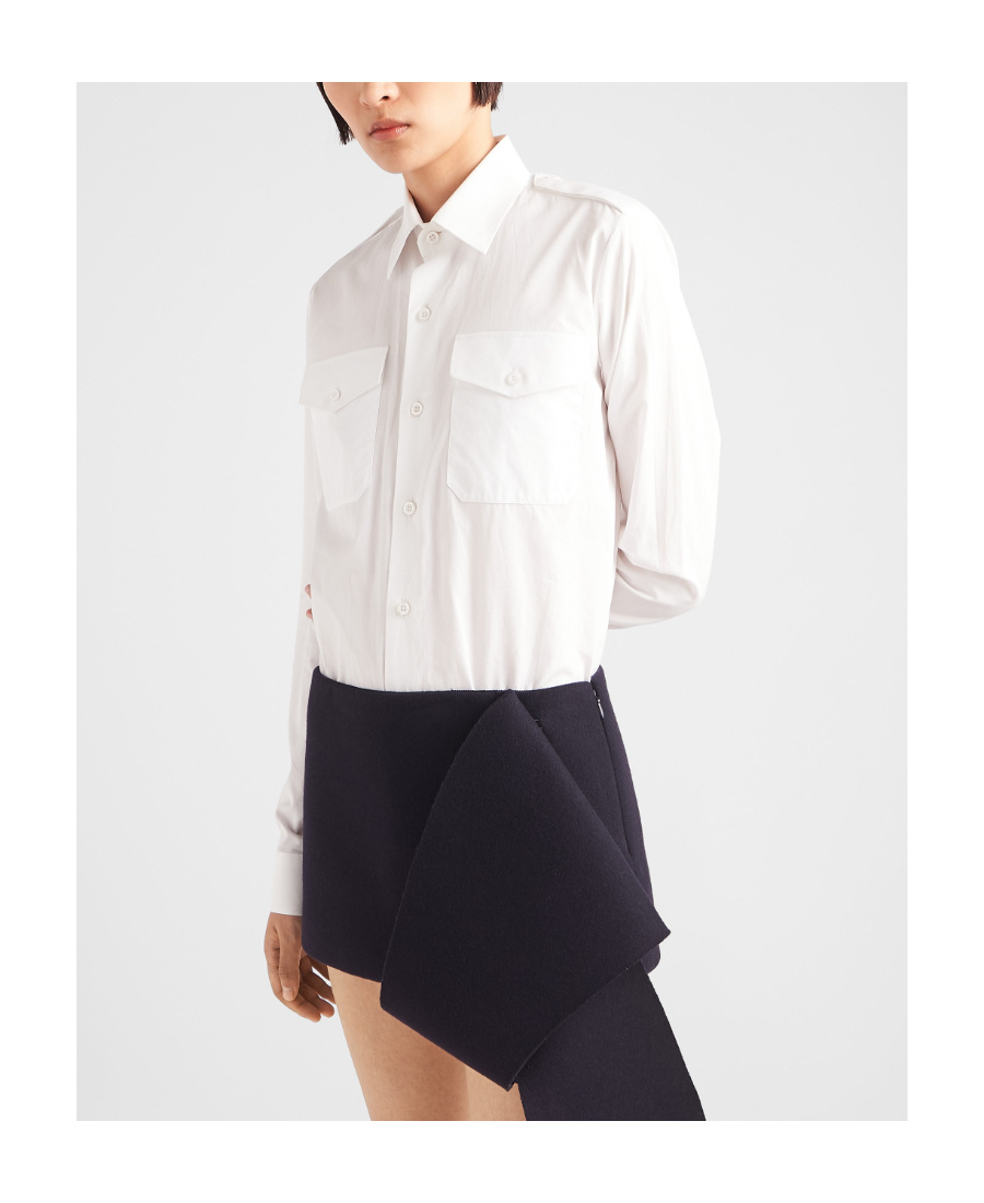 Prada Longline Shirt With Pointed Collar And Chest Pockets In White