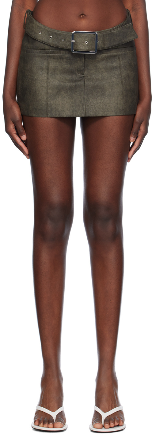 Aya Muse Granulated Synthetic Leather Short Skirt In Brown