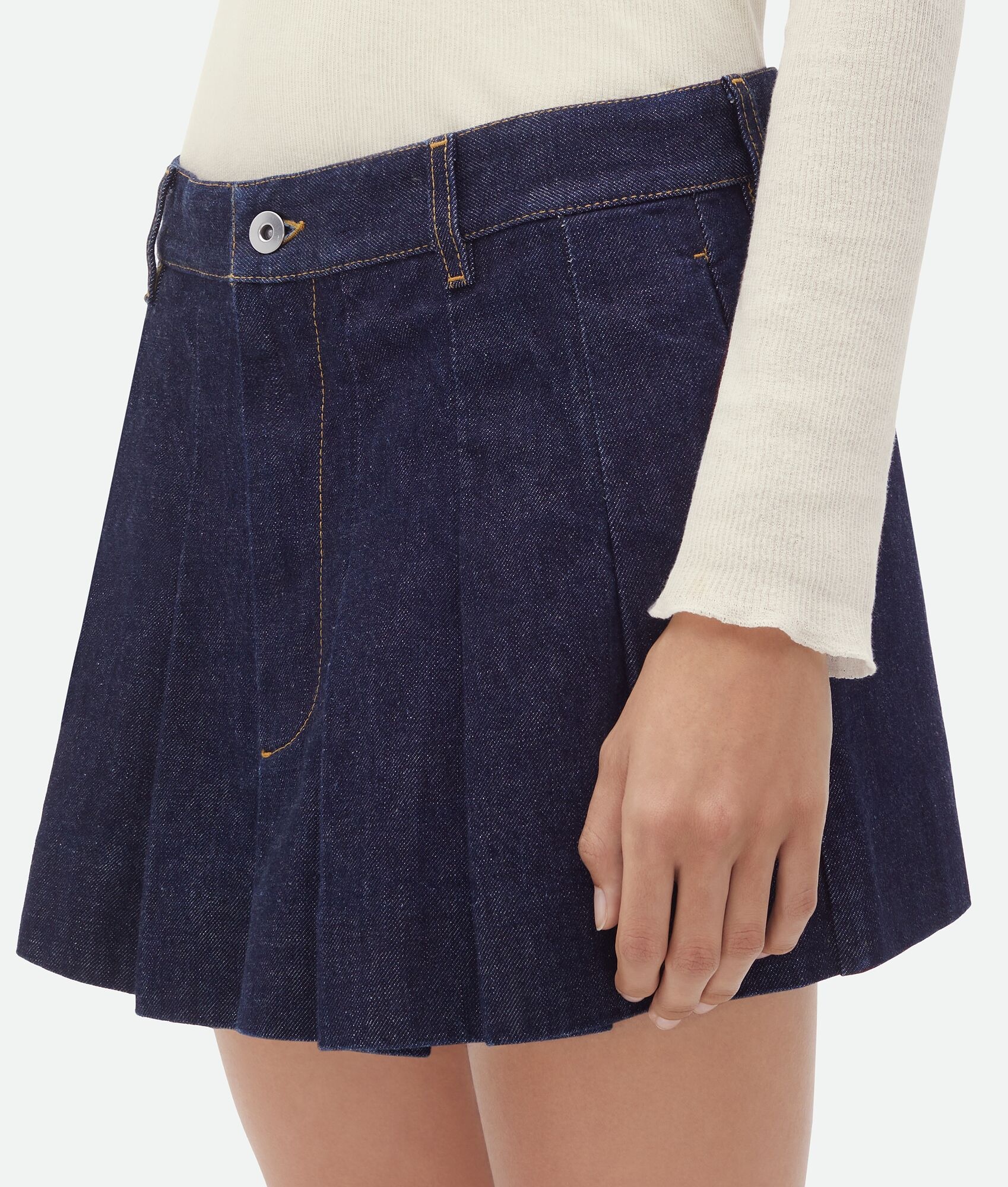 Shop Bottega Veneta Pleated Denim Miniskirt In Multicolor