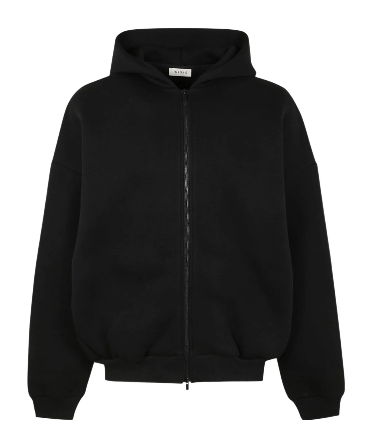 Fear Of God Black Hoodie With Zip Closure And Eternal Writing On The Back In Black