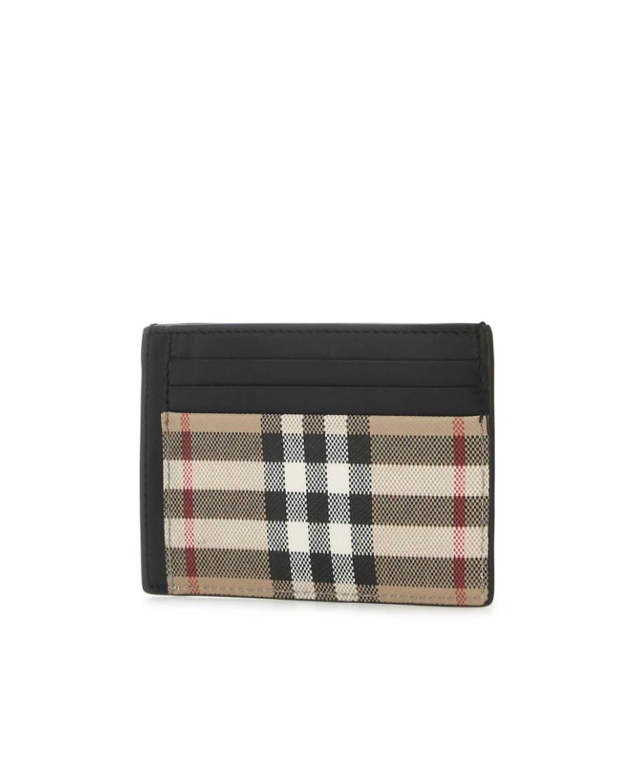 Burberry Beige Check Money Clip Card Holder In Black