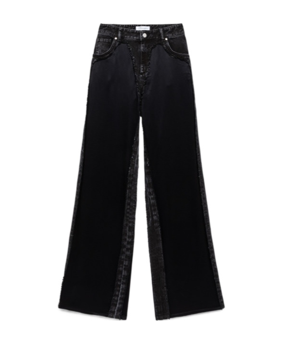 Blumarine High-waist Satin-finish Trousers In Black