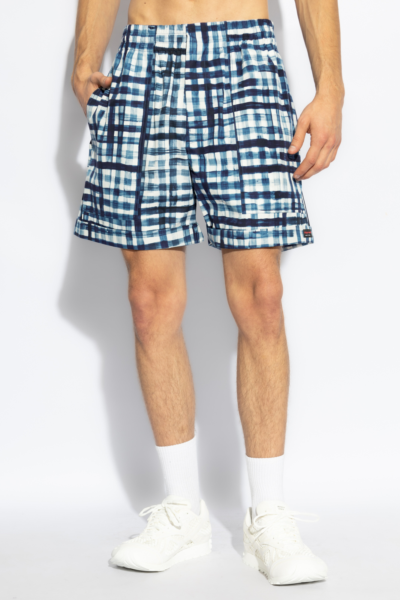 Bottega Veneta Gingham Cotton Bermuda Shorts In Blue