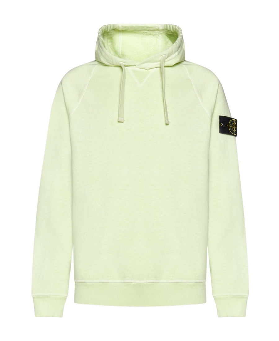Stone Island Buttoned-patch Hooded Sweatshirt In Green