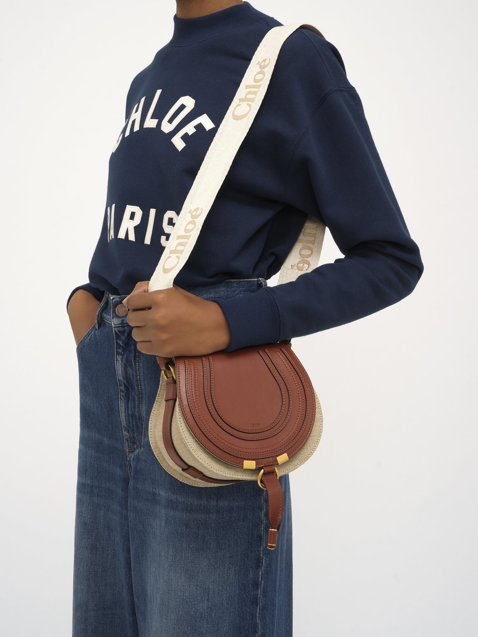 Chloé Marcie Leather Cross Body Bag In Brown