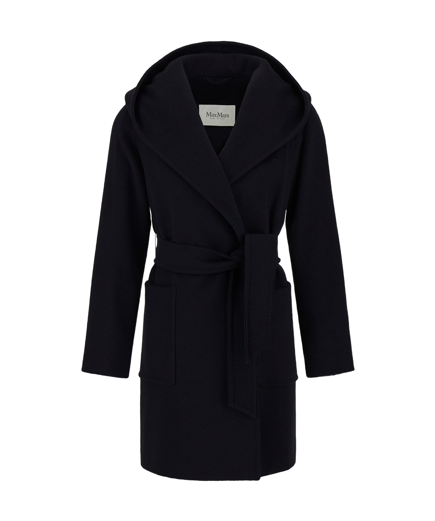 Max Mara Navy Blue Rialto Camel Wool Robe Coat In Black