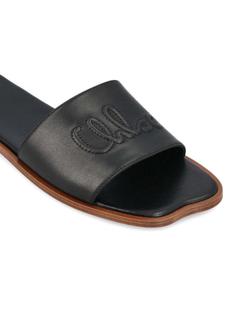 Chloé Logo-embellishment Flat Sandals In Black