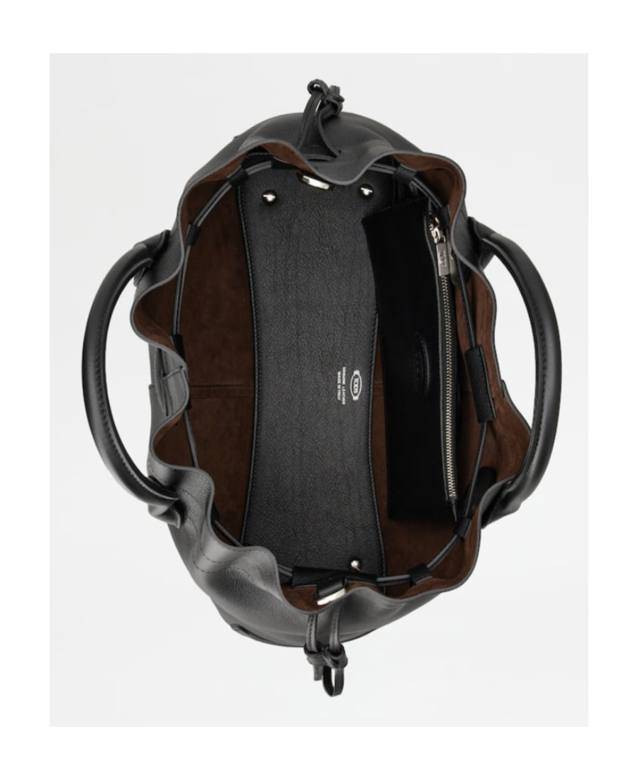 Tod's Small Di Drawstring Leather Tote Bag In Black