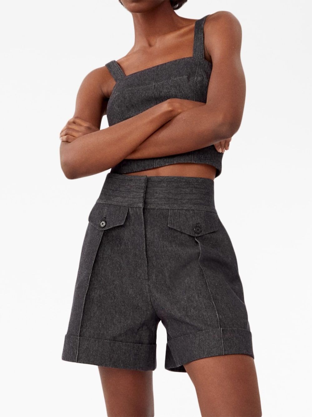 Shop Karl Lagerfeld X Amber Valletta Denim Look Tailored Shorts In Black