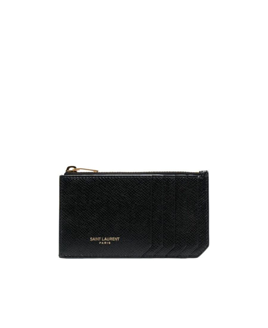 Saint Laurent Men Black Card-holder With Embossed Logo In Leather Man In Black