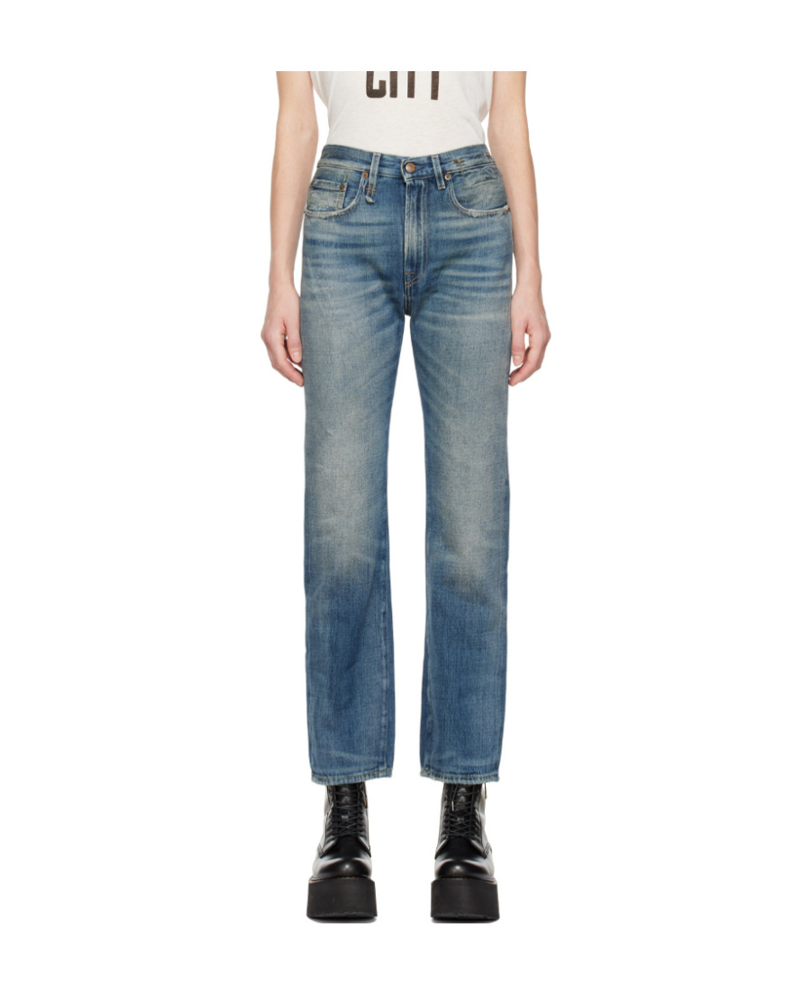 R13 Washed Cropped Jeans In Blue