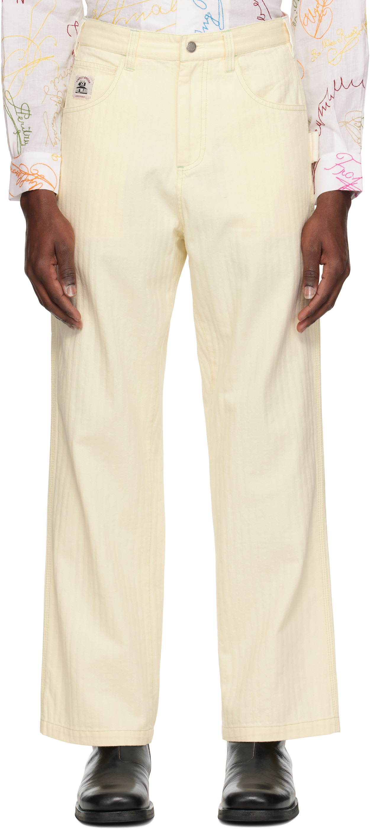 Bode "knolly Brook" Trousers In Herringbone Pattern In Nude