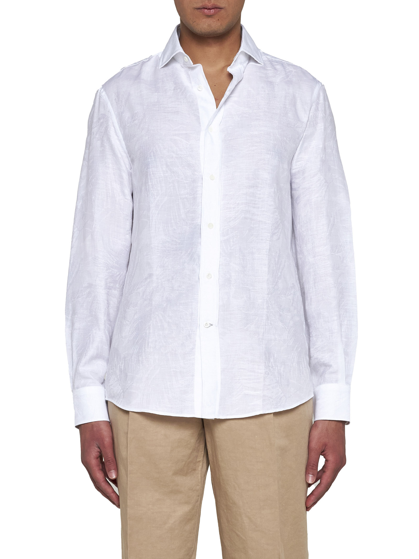 Brunello Cucinelli Long-sleeve Cotton-blend Shirt In White