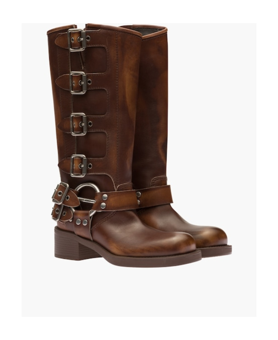 Miu Miu Buckle-detail Leather Boots In Green