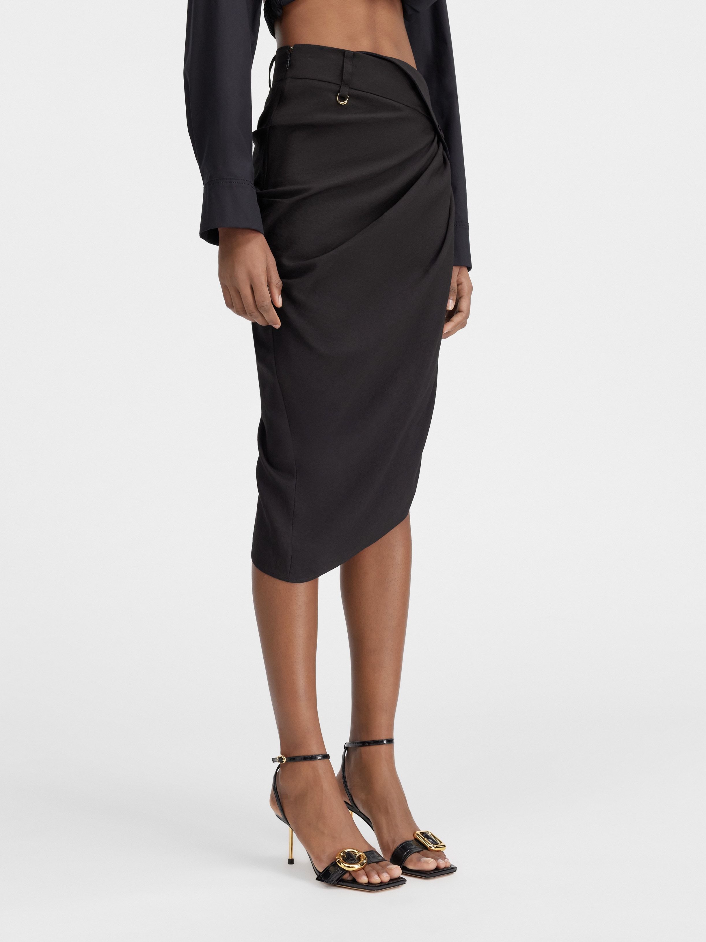 Shop Jacquemus La Jupe Saudade Draped Skirt In Black