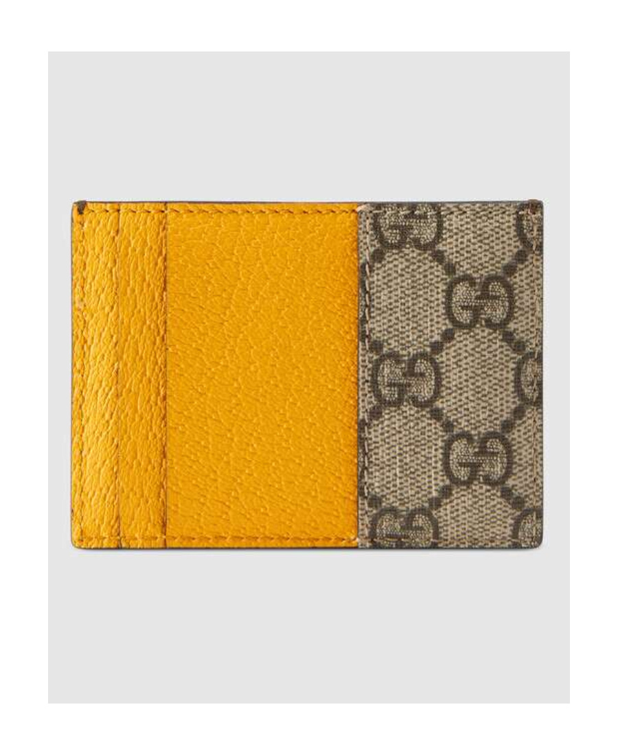 Gucci Gg Supreme Feline Head Cardholder In Brown
