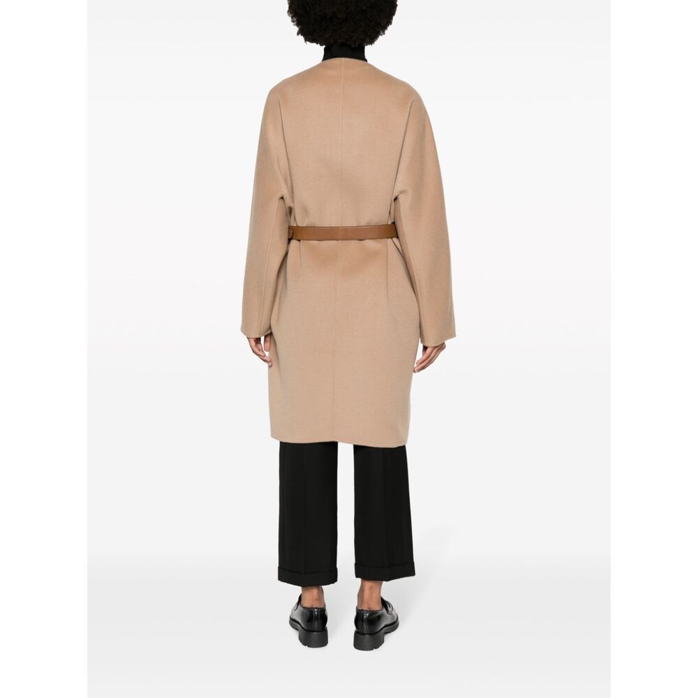 Prada Single-breasted Belted Coat In Neutral