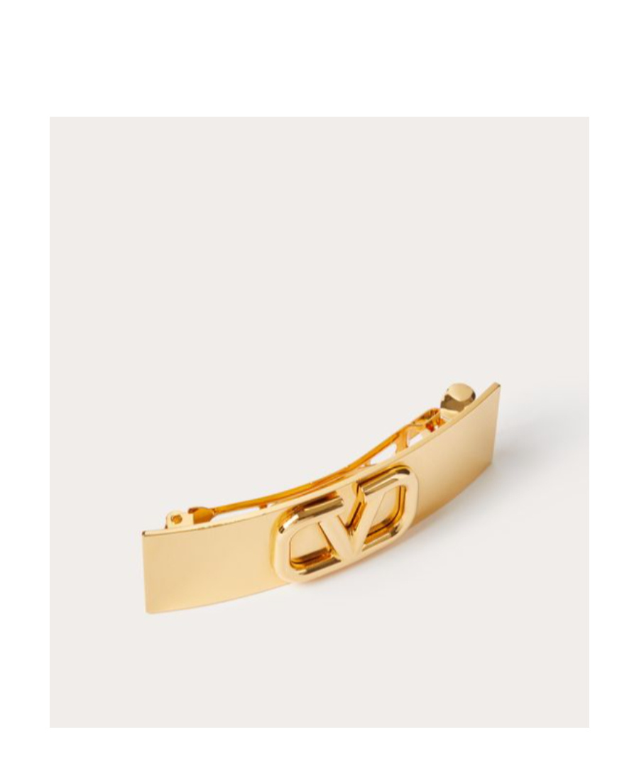 Shop Valentino Vlogo Signature Hair Clip Made In Metal And Swarovski Crystals In Yellow