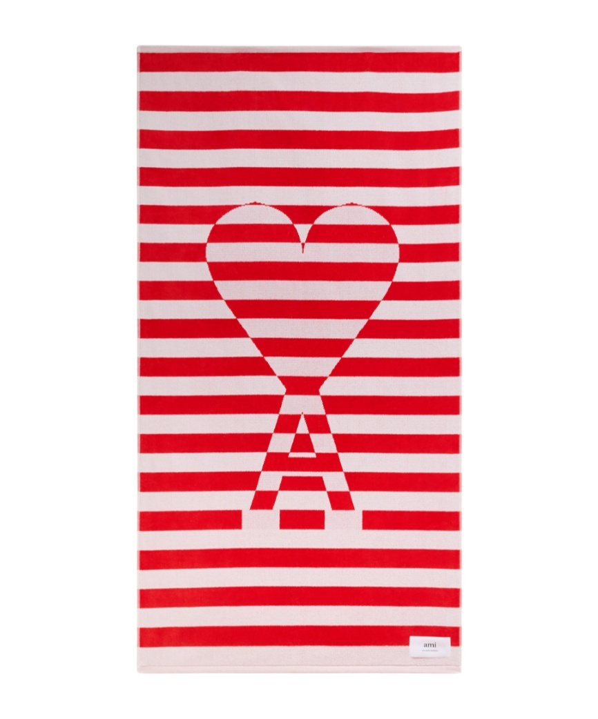 AMI ALEXANDRE MATTIUSSI AMI PARIS AMI DE COEUR LOGO PATCH STRIPED BEACH TOWEL