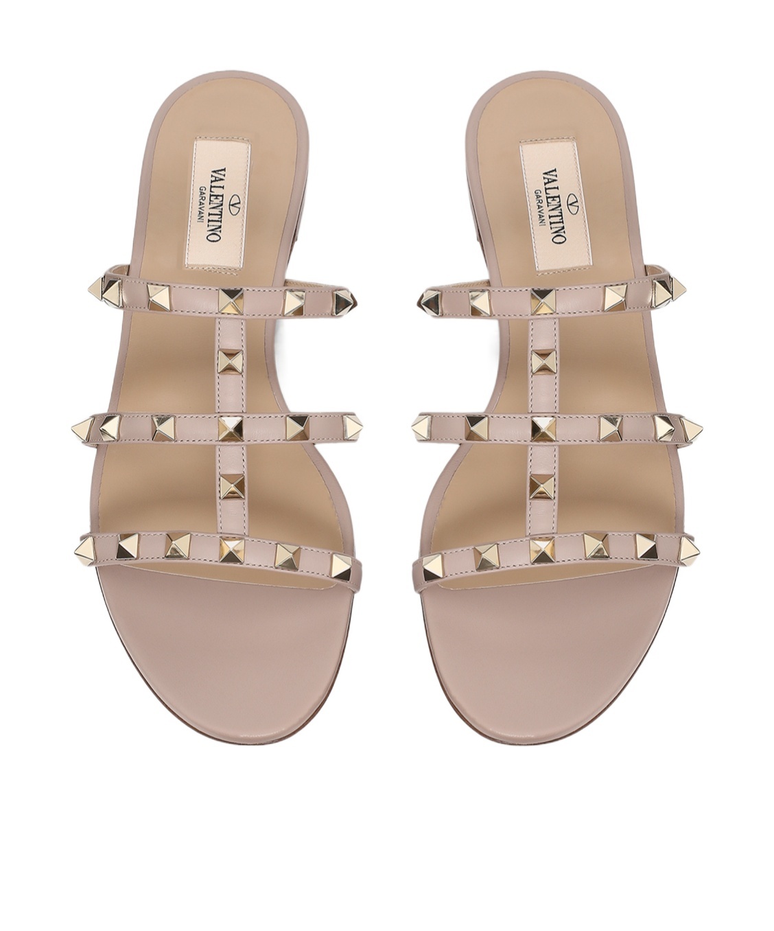 Valentino Rockstud Caged Calfskin Flat Sandals In Nude