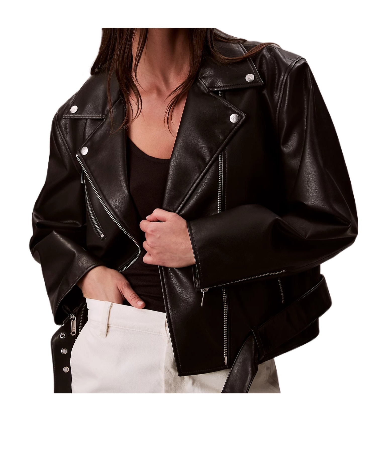 Calvin Klein Jeans Est.1978 Faux Leather Biker Jacket In Black