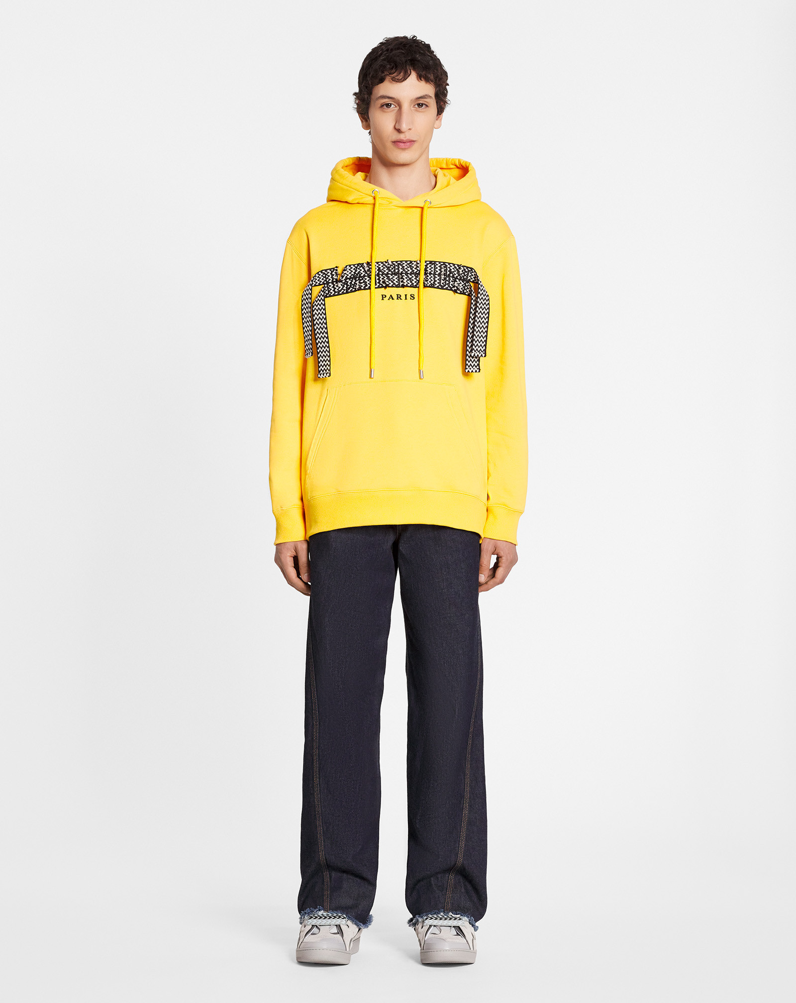 Lanvin Logo Patch Drawstring Hoodie In Yellow