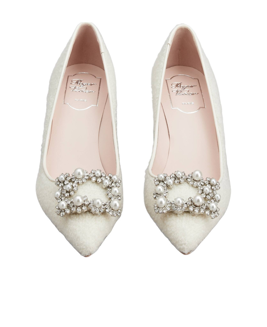 Roger Vivier 65 Flower Strass Buckle Pumps In White