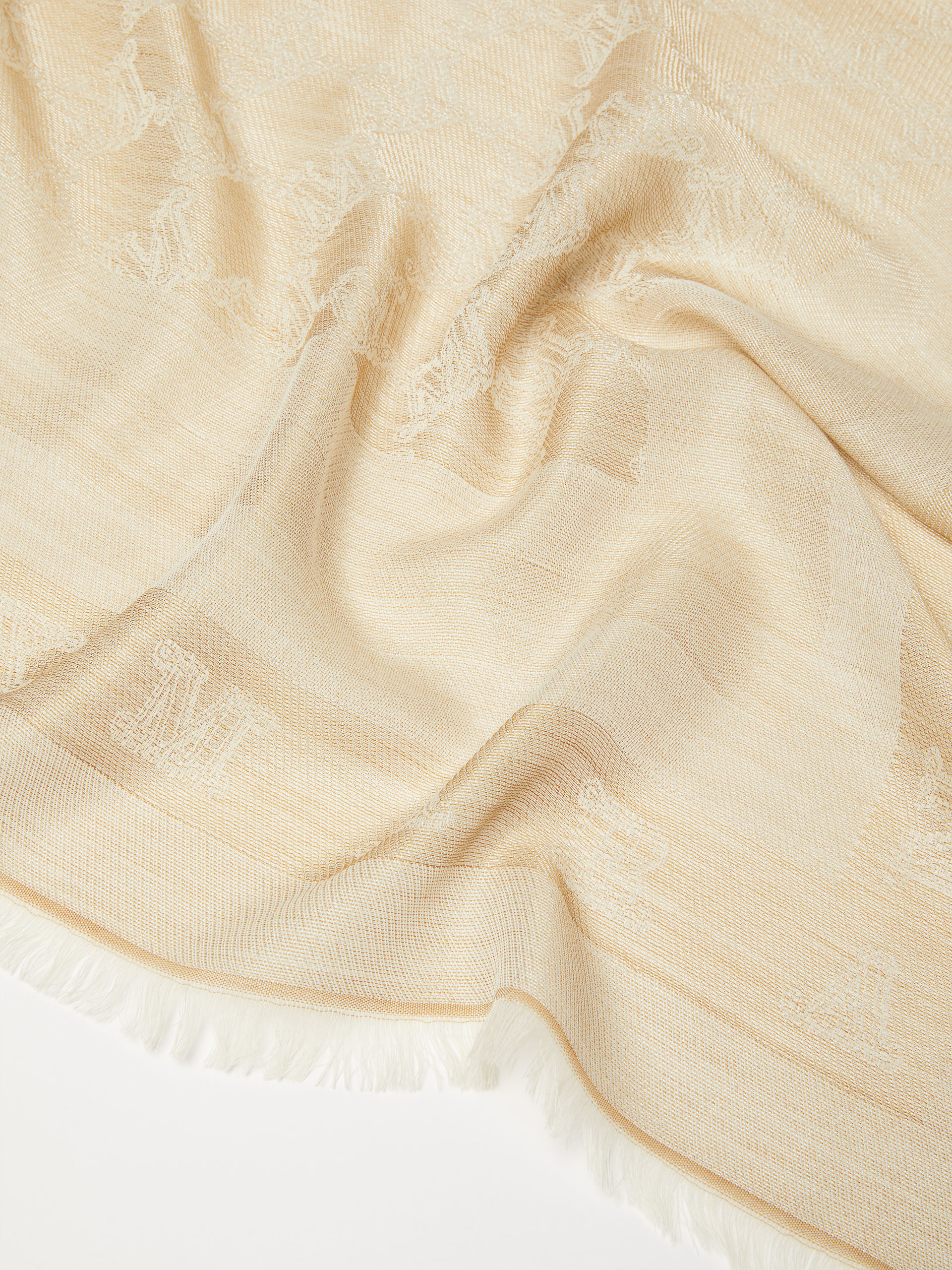 Max Mara Monogram-print Frayed-edge Scarf In Nude