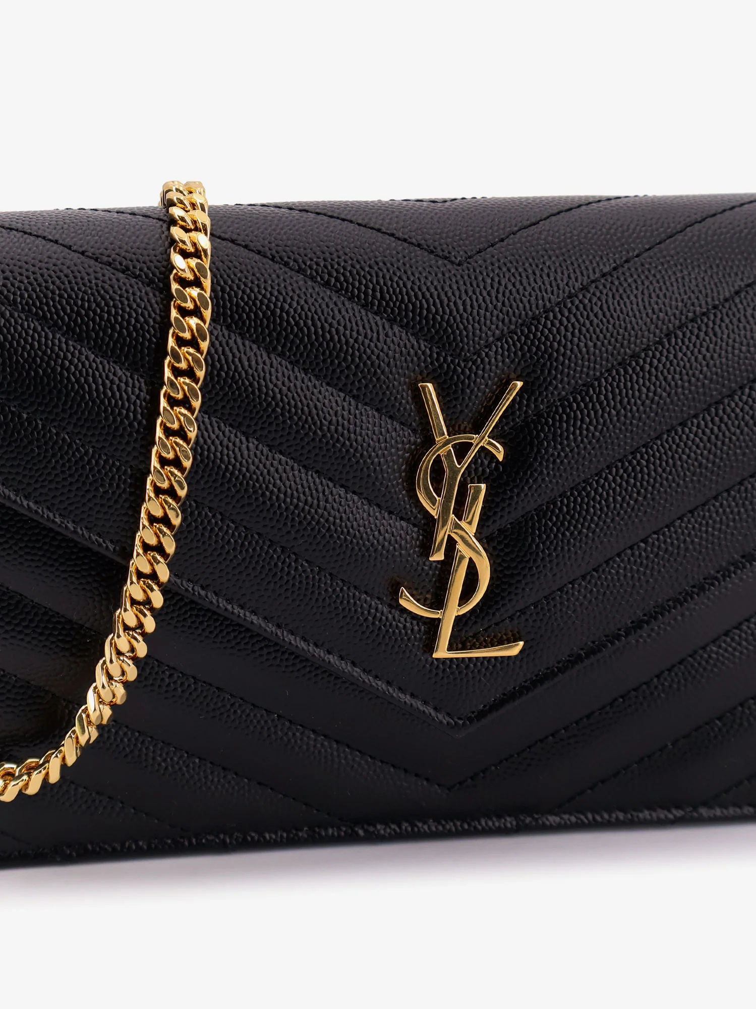 Saint Laurent Cassandre Envelope Leather Wallet On Chain In Black