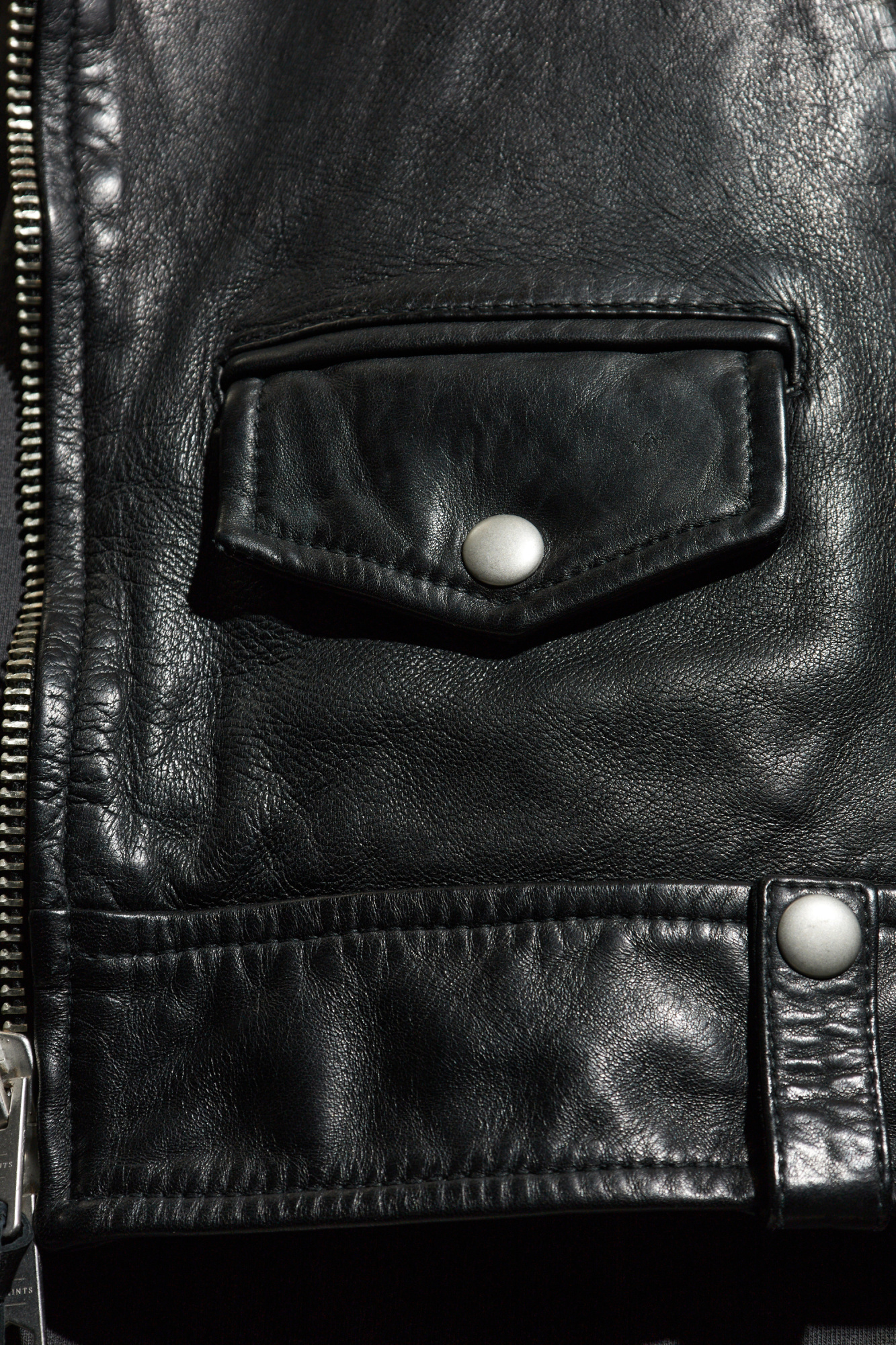 Allsaints Long-sleeved Leather Jacket In Black