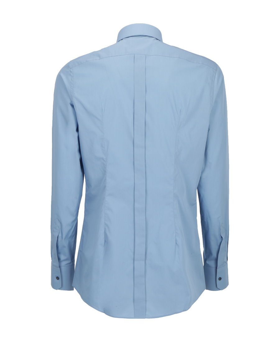 Dolce & Gabbana Long-sleeved Stretch Cotton Shirt In Blue