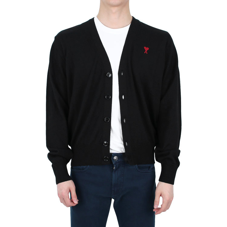 Ami Alexandre Mattiussi Ami Wool Cardigan With Logo In Black
