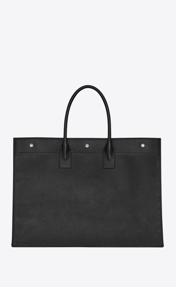 Saint Laurent Large Rive Gauche Leather Tote Bag In Black