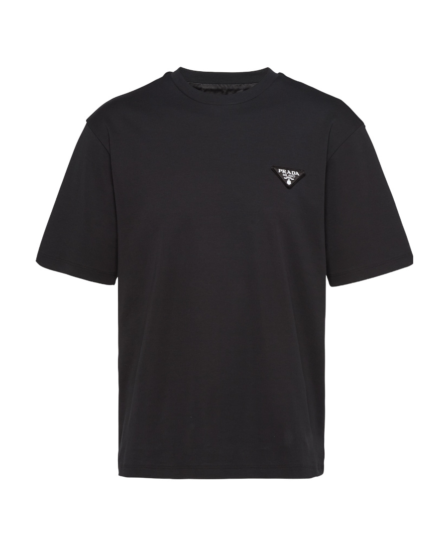 Prada Triangle-logo Cotton T-shirt In Black