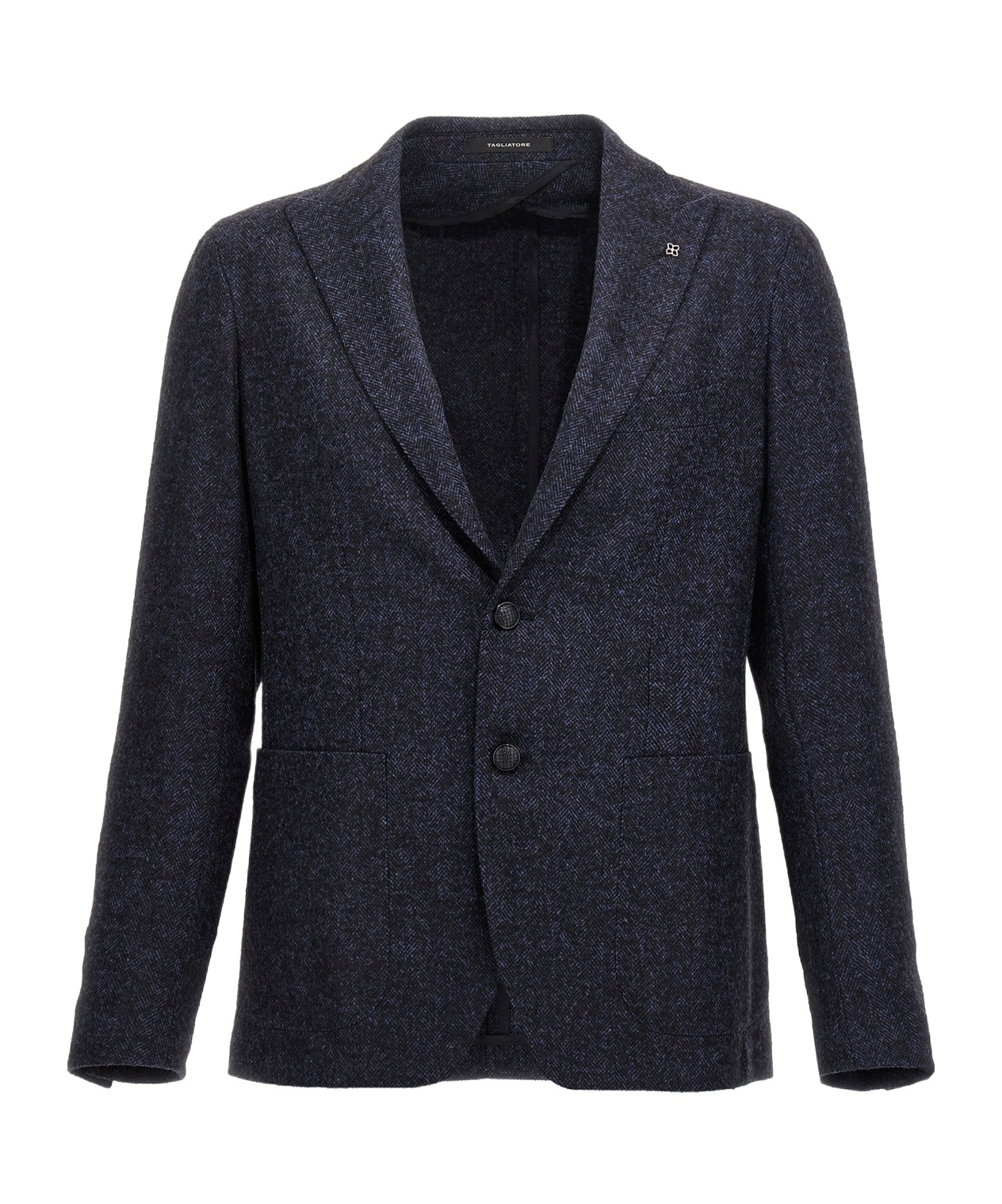 Shop Tagliatore Montecarlo Herringbone Single-breasted Blazer In Black