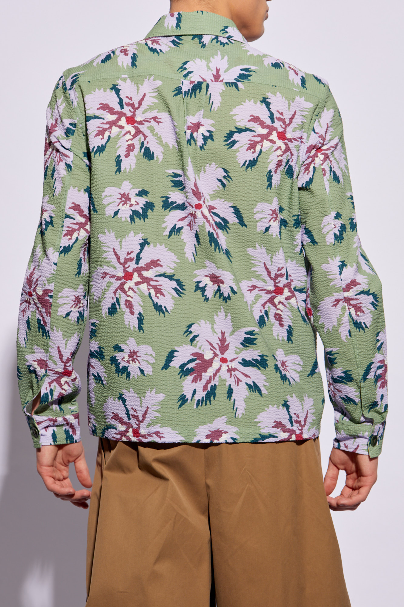 Shop Ps By Paul Smith Floral-print Seersucker Shirt Jacket In Green