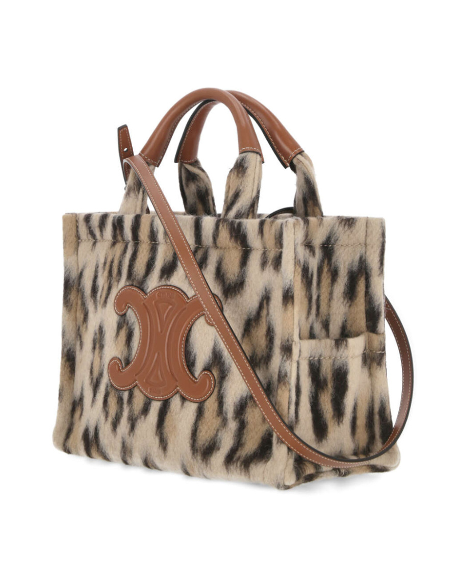 Celine Small Cabas Thais In Leopard Textile And Calfskin In Brown