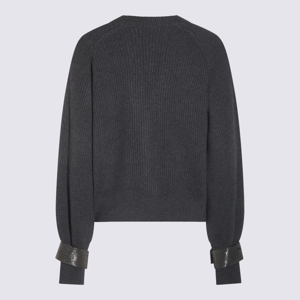 Brunello Cucinelli Ribbed V-neck Knitwear Cuffed Sleeves In Black