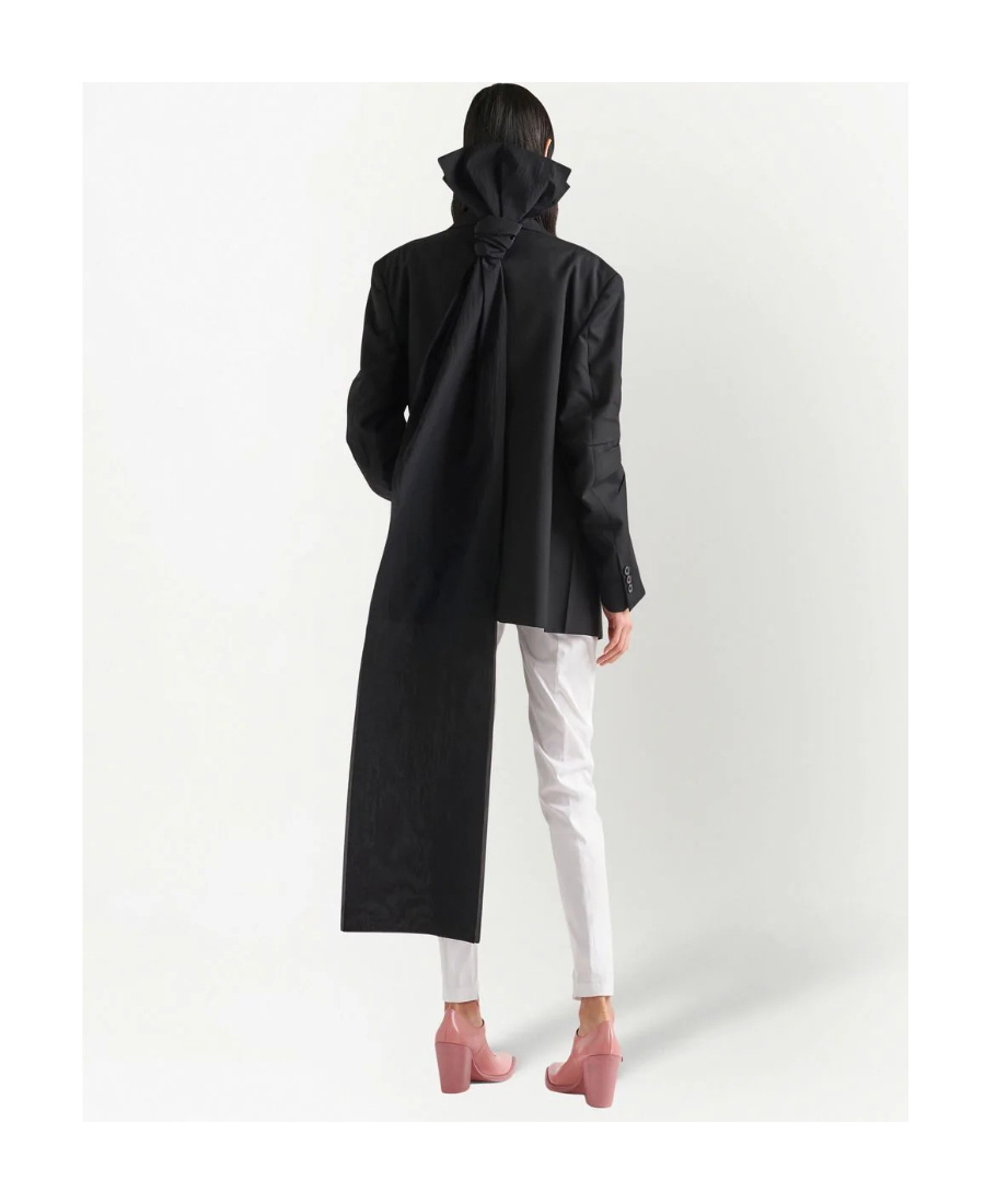 Prada Bow-detail Single-breasted Coat In Black
