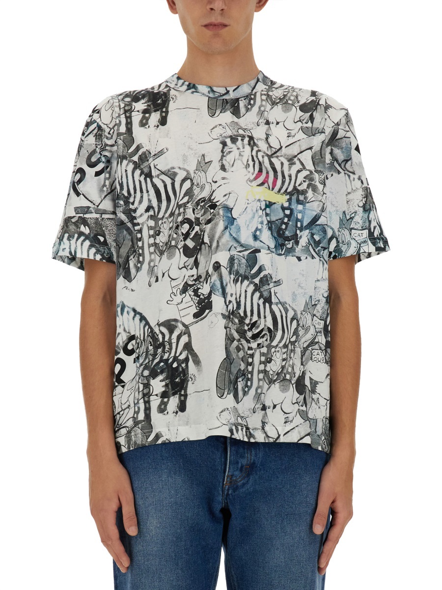 Ps By Paul Smith Cartoon-print Cotton T-shirt In Gray